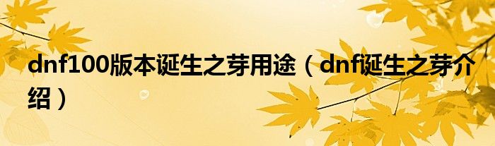 dnf100版本誕生之芽用途（dnf誕生之芽介紹）