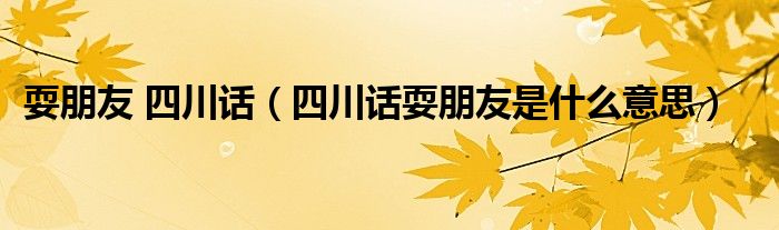 耍朋友 四川話（四川話耍朋友是什么意思）