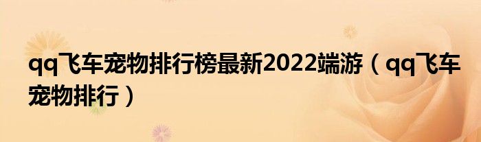 qq飛車寵物排行榜最新2022端游（qq飛車寵物排行）