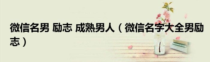 微信名男 勵志 成熟男人（微信名字大全男勵志）