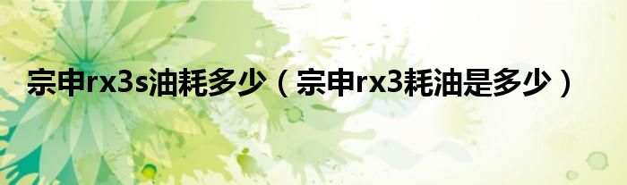 宗申rx3s油耗多少（宗申rx3耗油是多少）