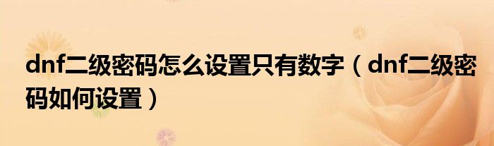 dnf二級(jí)密碼怎么設(shè)置只有數(shù)字（dnf二級(jí)密碼如何設(shè)置）