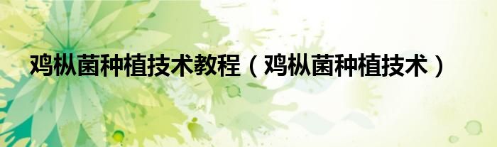 雞樅菌種植技術(shù)教程（雞樅菌種植技術(shù)）