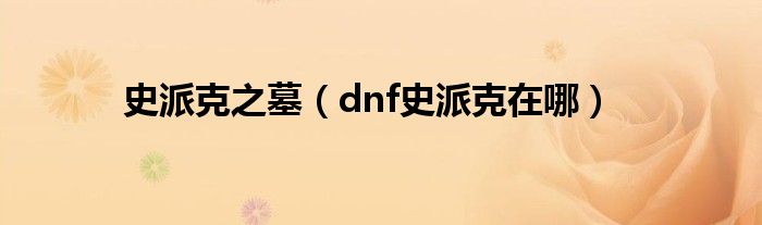 史派克之墓（dnf史派克在哪）