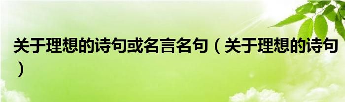 關于理想的詩句或名言名句（關于理想的詩句）