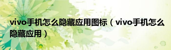 vivo手機怎么隱藏應用圖標（vivo手機怎么隱藏應用）