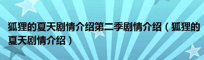 狐貍的夏天劇情介紹第二季劇情介紹（狐貍的夏天劇情介紹）