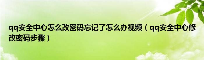 qq安全中心怎么改密碼忘記了怎么辦視頻（qq安全中心修改密碼步驟）
