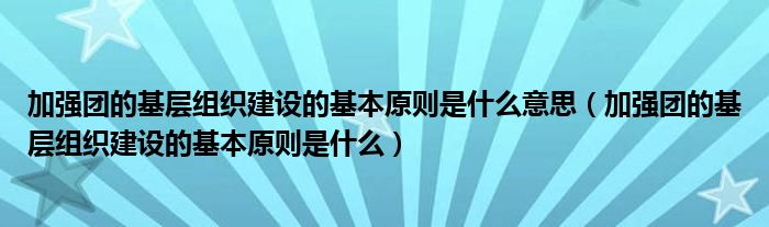 加強團的基層組織建設的基本原則是什么意思（加強團的基層組織建設的基本原則是什么）