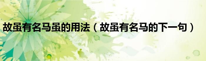 故雖有名馬雖的用法（故雖有名馬的下一句）