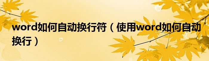 word如何自動(dòng)換行符（使用word如何自動(dòng)換行）