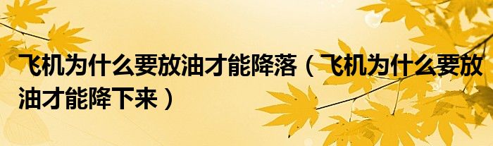 飛機(jī)為什么要放油才能降落（飛機(jī)為什么要放油才能降下來(lái)）