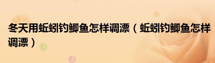 冬天用蚯蚓釣鯽魚(yú)怎樣調(diào)漂（蚯蚓釣鯽魚(yú)怎樣調(diào)漂）