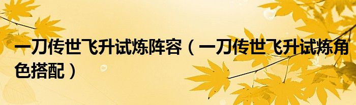 一刀傳世飛升試煉陣容（一刀傳世飛升試煉角色搭配）