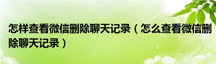 怎樣查看微信刪除聊天記錄（怎么查看微信刪除聊天記錄）