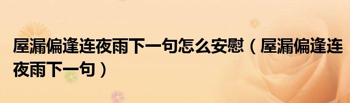 屋漏偏逢連夜雨下一句怎么安慰（屋漏偏逢連夜雨下一句）