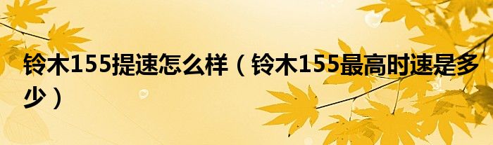 鈴木155提速怎么樣（鈴木155最高時速是多少）