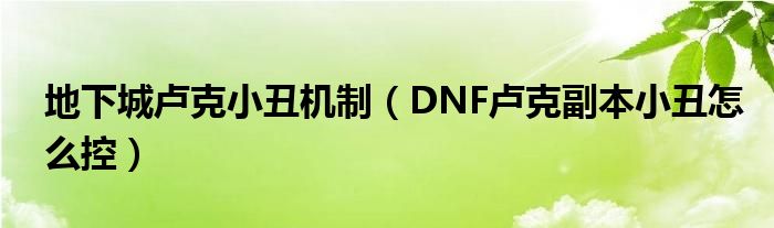 地下城盧克小丑機制（DNF盧克副本小丑怎么控）