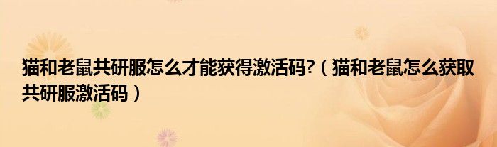 貓和老鼠共研服怎么才能獲得激活碼?（貓和老鼠怎么獲取共研服激活碼）