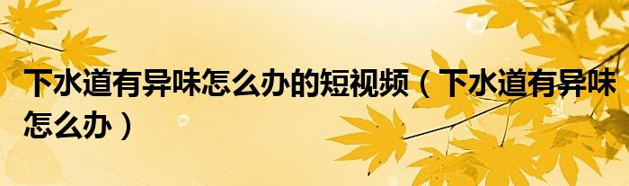 下水道有異味怎么辦的短視頻（下水道有異味怎么辦）