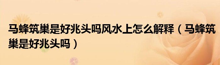 馬蜂筑巢是好兆頭嗎風(fēng)水上怎么解釋（馬蜂筑巢是好兆頭嗎）