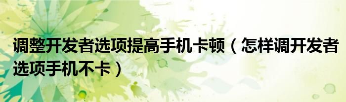 調(diào)整開發(fā)者選項提高手機卡頓（怎樣調(diào)開發(fā)者選項手機不卡）