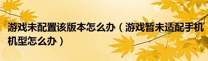 游戲未配置該版本怎么辦（游戲暫未適配手機機型怎么辦）