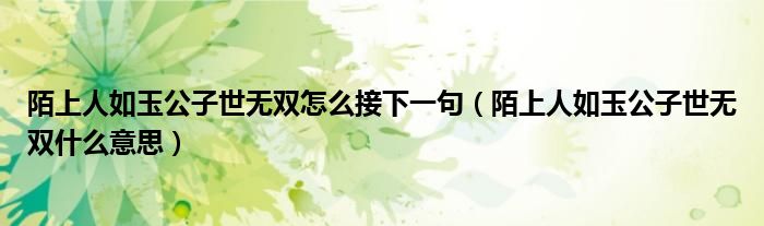 陌上人如玉公子世無雙怎么接下一句（陌上人如玉公子世無雙什么意思）