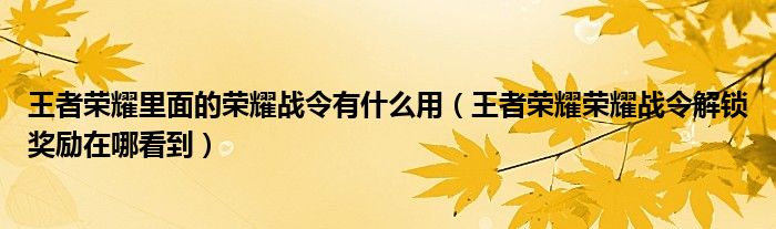 王者榮耀里面的榮耀戰(zhàn)令有什么用（王者榮耀榮耀戰(zhàn)令解鎖獎(jiǎng)勵(lì)在哪看到）