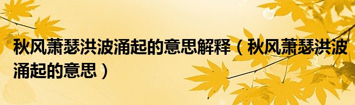 秋風(fēng)蕭瑟洪波涌起的意思解釋（秋風(fēng)蕭瑟洪波涌起的意思）