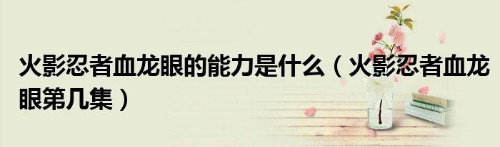 火影忍者血龍眼的能力是什么（火影忍者血龍眼第幾集）