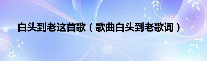 白頭到老這首歌（歌曲白頭到老歌詞）