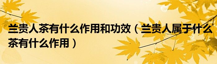 蘭貴人茶有什么作用和功效（蘭貴人屬于什么茶有什么作用）