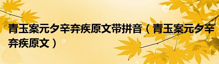 青玉案元夕辛棄疾原文帶拼音（青玉案元夕辛棄疾原文）