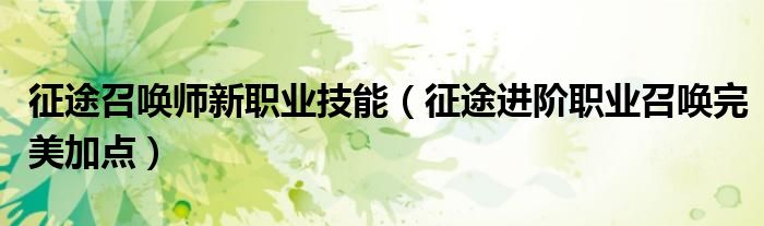 征途召喚師新職業(yè)技能（征途進(jìn)階職業(yè)召喚完美加點(diǎn)）