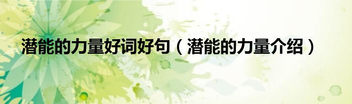 潛能的力量好詞好句（潛能的力量介紹）
