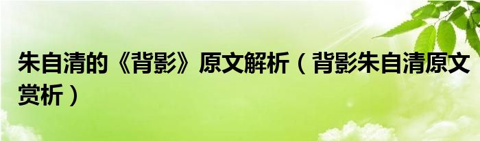 朱自清的《背影》原文解析（背影朱自清原文賞析）