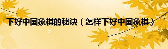 下好中國象棋的秘訣（怎樣下好中國象棋）
