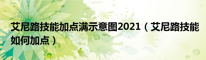 艾尼路技能加點(diǎn)滿示意圖2021（艾尼路技能如何加點(diǎn)）