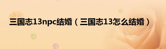 三國志13npc結(jié)婚（三國志13怎么結(jié)婚）