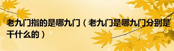 老九門指的是哪九門（老九門是哪九門分別是干什么的）
