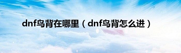 dnf鳥背在哪里（dnf鳥背怎么進(jìn)）