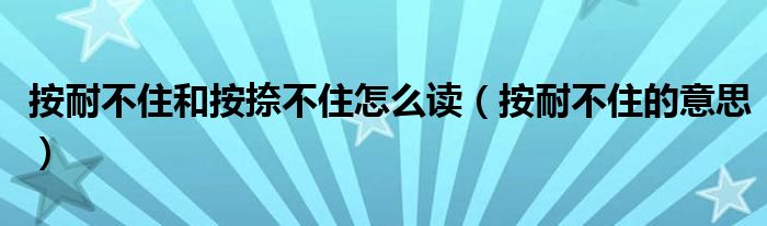 按耐不住和按捺不住怎么讀（按耐不住的意思）
