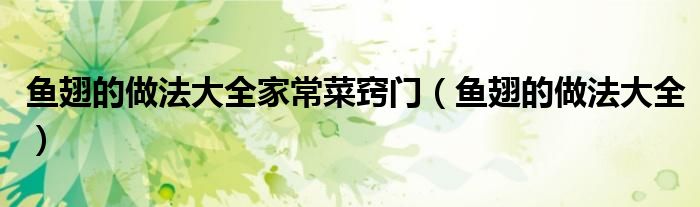 魚翅的做法大全家常菜竅門（魚翅的做法大全）