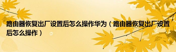 路由器恢復(fù)出廠設(shè)置后怎么操作華為（路由器恢復(fù)出廠設(shè)置后怎么操作）