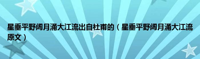 星垂平野闊月涌大江流出自杜甫的（星垂平野闊月涌大江流原文）
