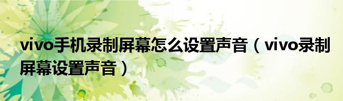 vivo手機(jī)錄制屏幕怎么設(shè)置聲音（vivo錄制屏幕設(shè)置聲音）