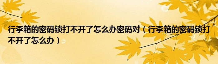 行李箱的密碼鎖打不開了怎么辦密碼對（行李箱的密碼鎖打不開了怎么辦）