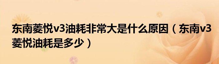 東南菱悅v3油耗非常大是什么原因（東南v3菱悅油耗是多少）