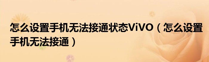 怎么設(shè)置手機(jī)無法接通狀態(tài)ViVO（怎么設(shè)置手機(jī)無法接通）